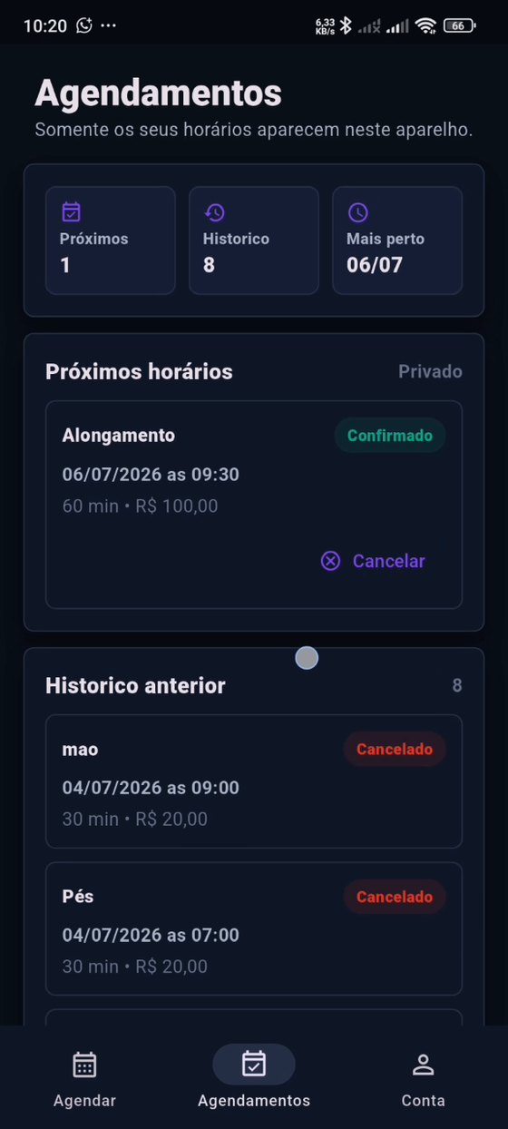 Tela de agendamentos no app